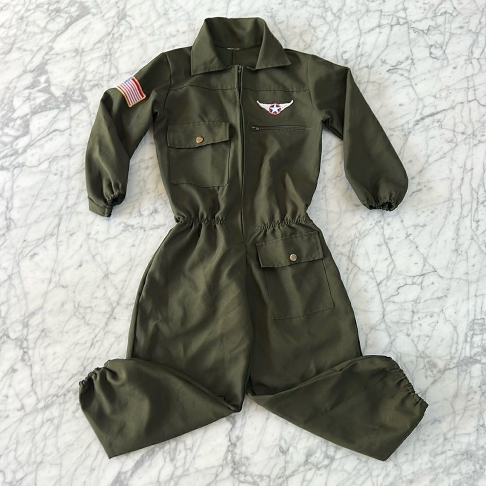 Air Force Top Gun Aviation Flight Suit Olive Drab Patches Sz 7/8